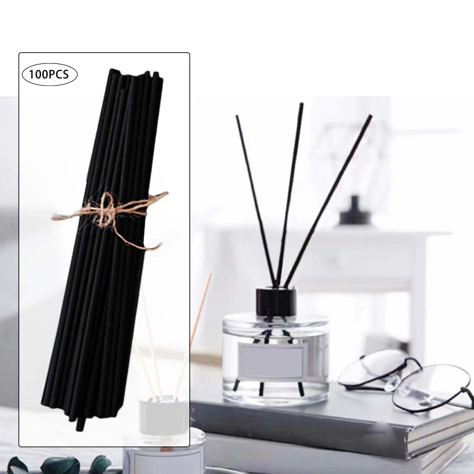 100Pcs Reed Diffuser Sticks Set 3Mm 8Inch Fiber Reed Diffuser Sticks Fragrance for Bedroom Office Bathroom Home