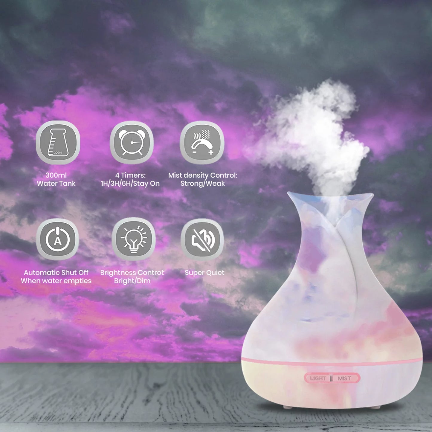 Tie Dyed Unique Ultrasonic Aromatherapy Mist Diffuser Humidifier (300 Ml)